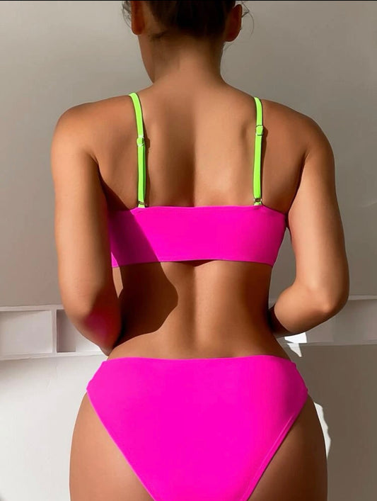Colorblock Cut-out Bikini Swimsuit