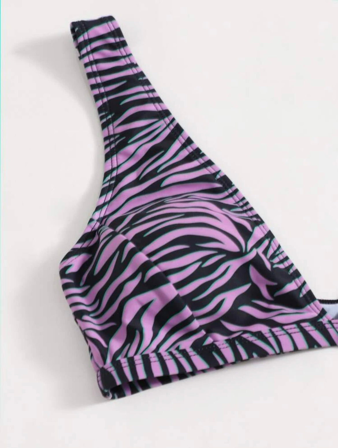Zebra Stripe High Waisted Bikini Swimsuit