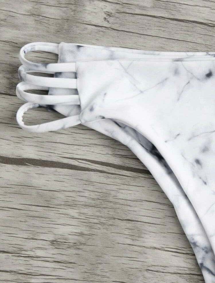 Marble Criss Cross Top With Ladder Cut Out Bikini