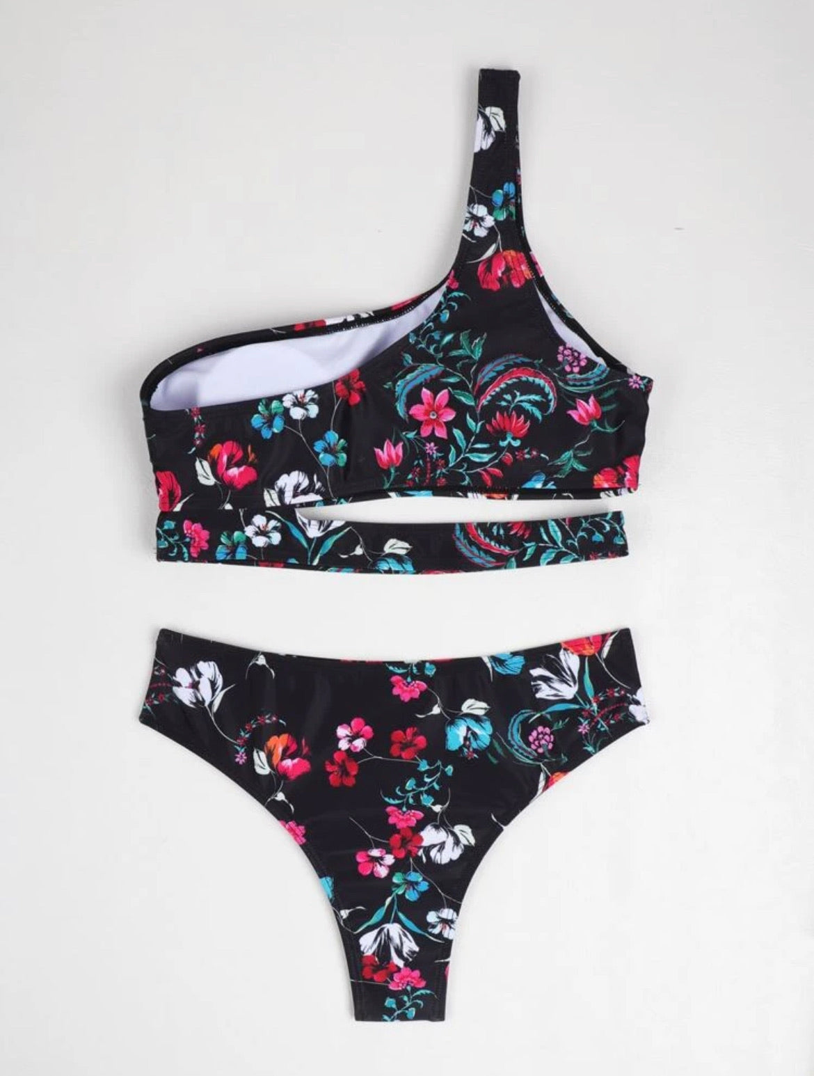 Floral Cut-out One Shoulder Bikini Swimsuit