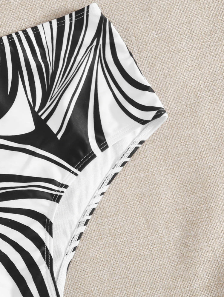 Graphic Frill High Waist Bikini Swimsuit