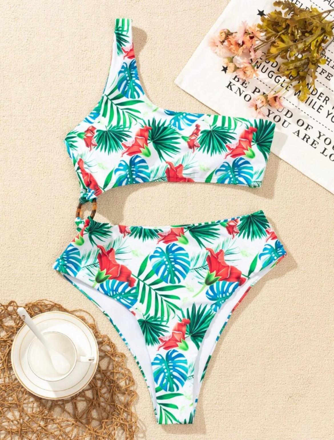 Tropical Cut Out One Piece Swimsuit