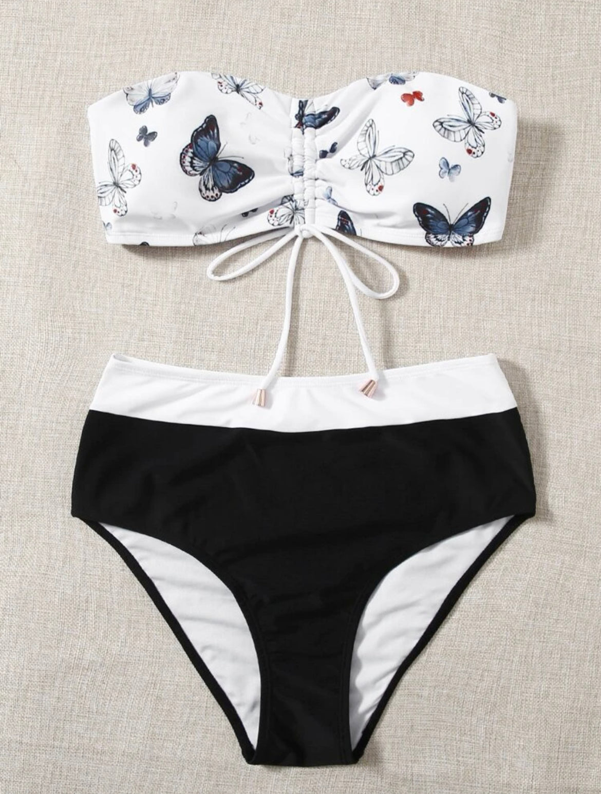 Butterfly Print Bandeau Bikini Swimsuit