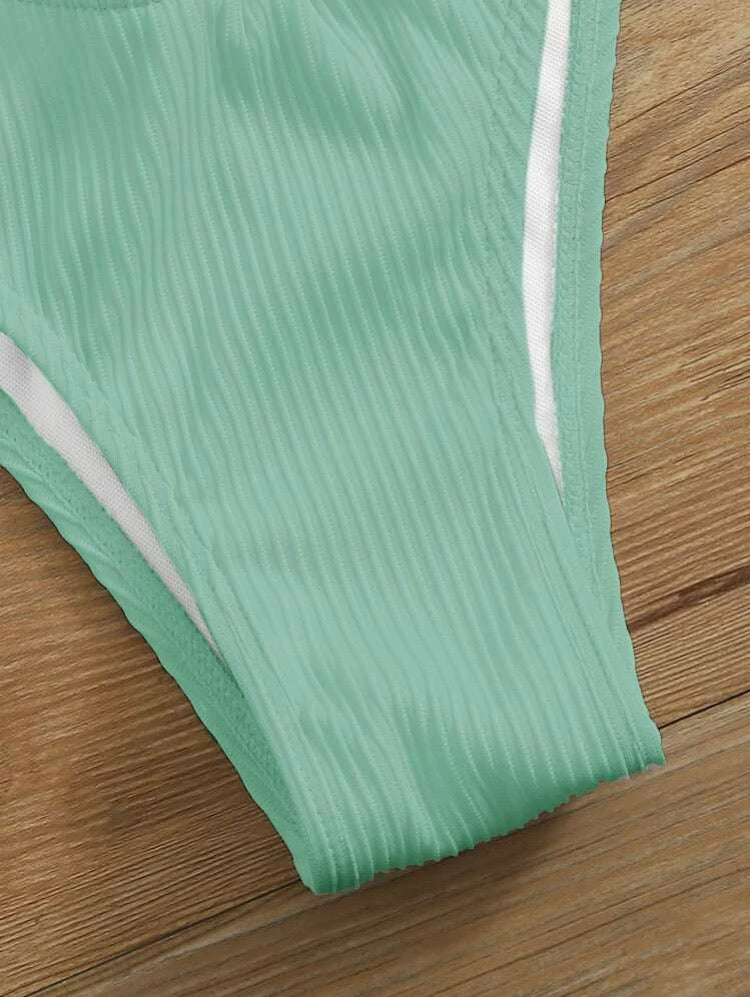 Rib Twist Front High Cut Bikini Swimsuit