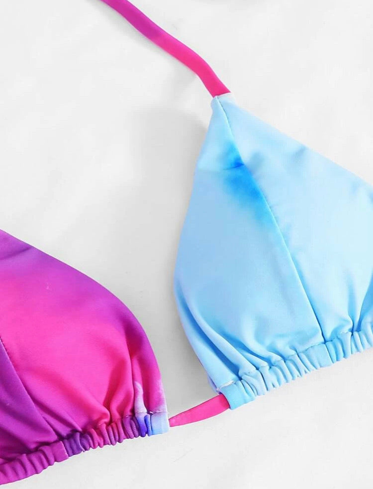 Tie-Dye Wash Triangle Self-Tie Bikini Swimsuit