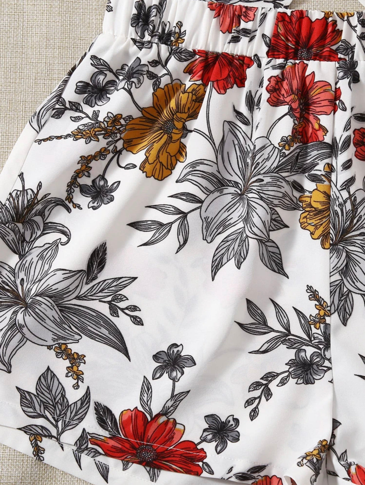 Tie Front Floral Tube Top & Shorts Set