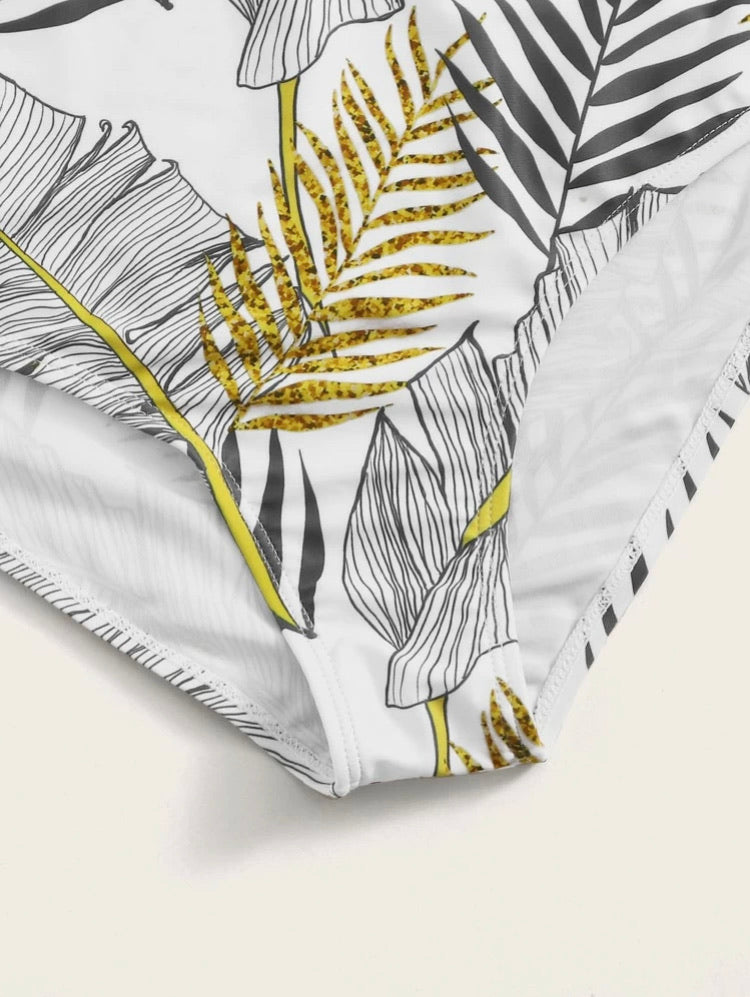Tropical High Waist Bikini Swimsuit