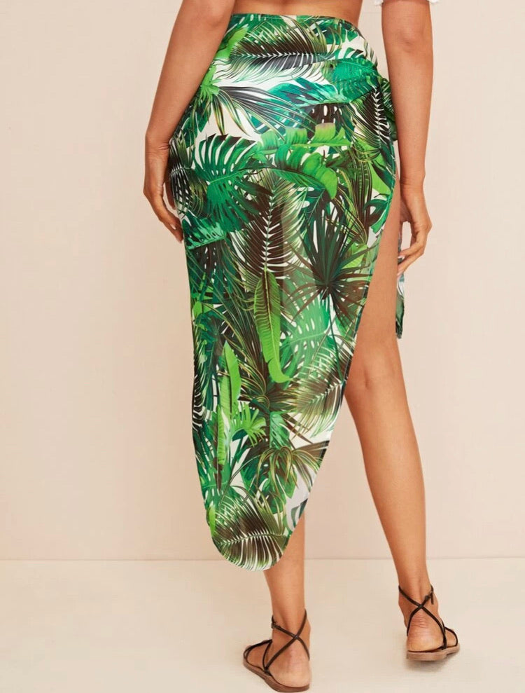Tropical Print Tie Side Cover Up Skirt