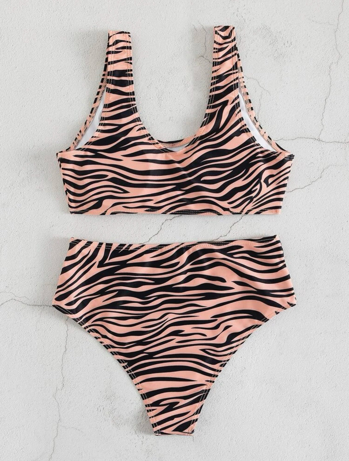 Zebra Stripe High Waisted Bikini Swimsuit