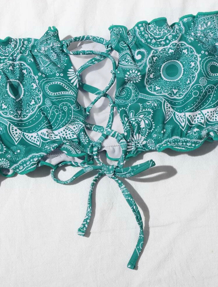 Tribal Lettuce Trim Bandeau Bikini Swimsuit