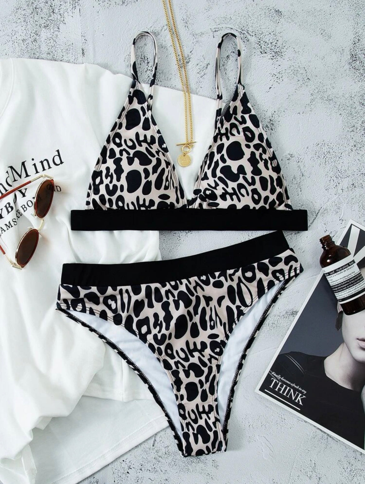 Allover Graphic High Waisted Bikini Swimsuit