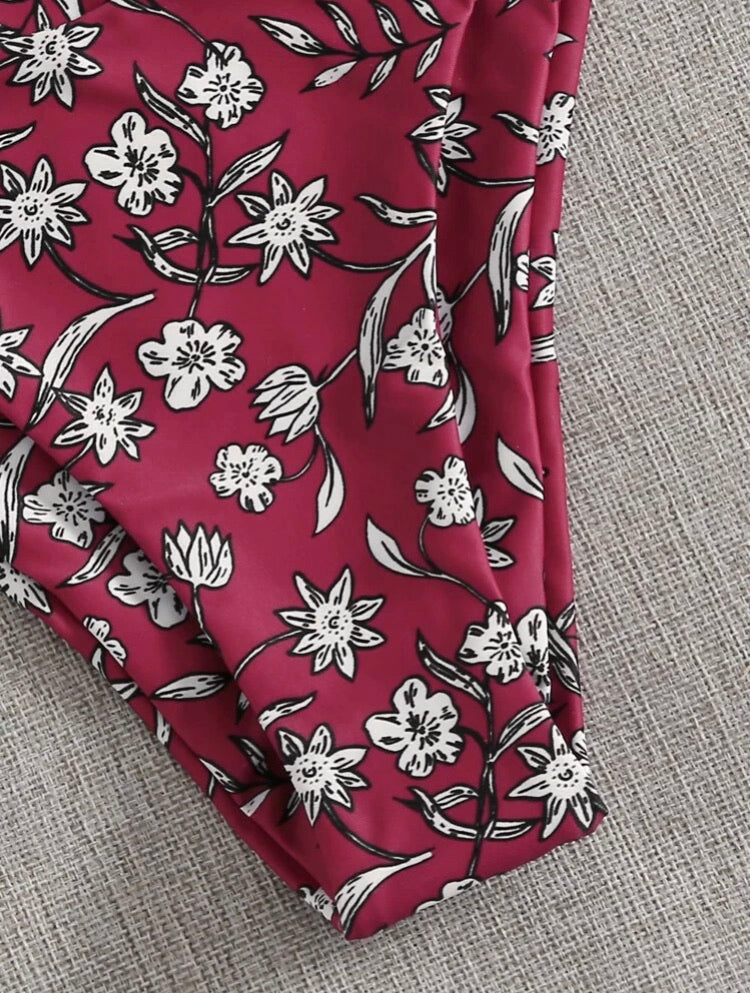 Floral V Wired Underwire High Leg Bikini Swimsuit