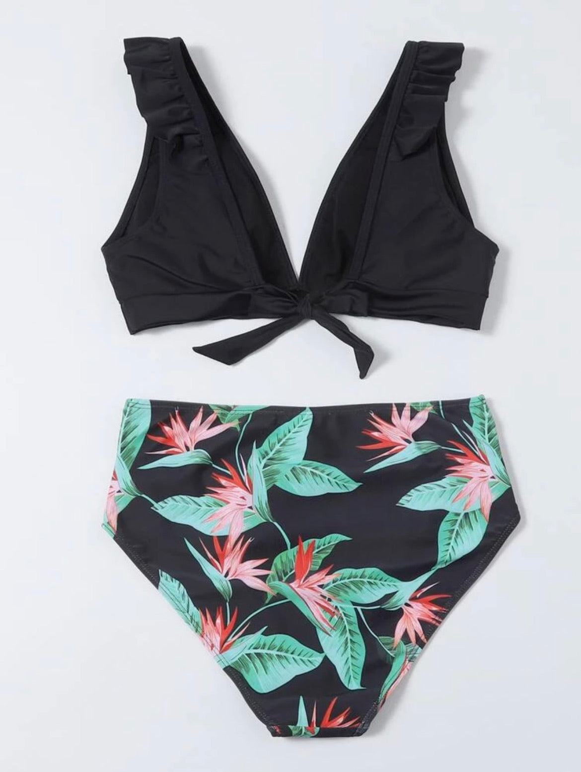Floral Print Ruffle High Waisted Bikini Swimsuit