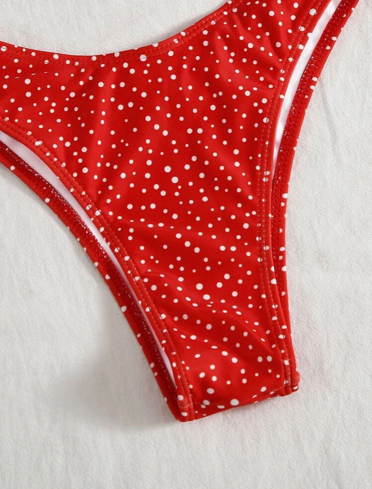 Polka Dot Knot Front High Leg Bikini Swimsuit