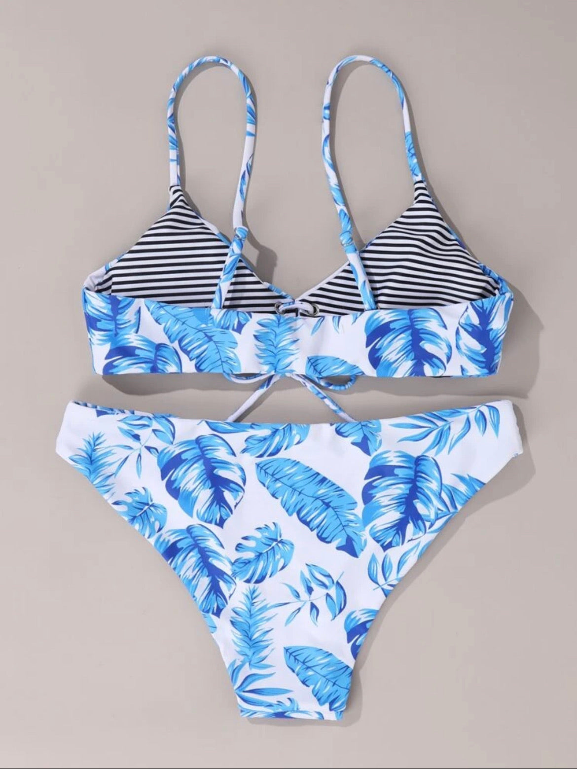 Tropical Lace-up Front Bikini Swimsuit