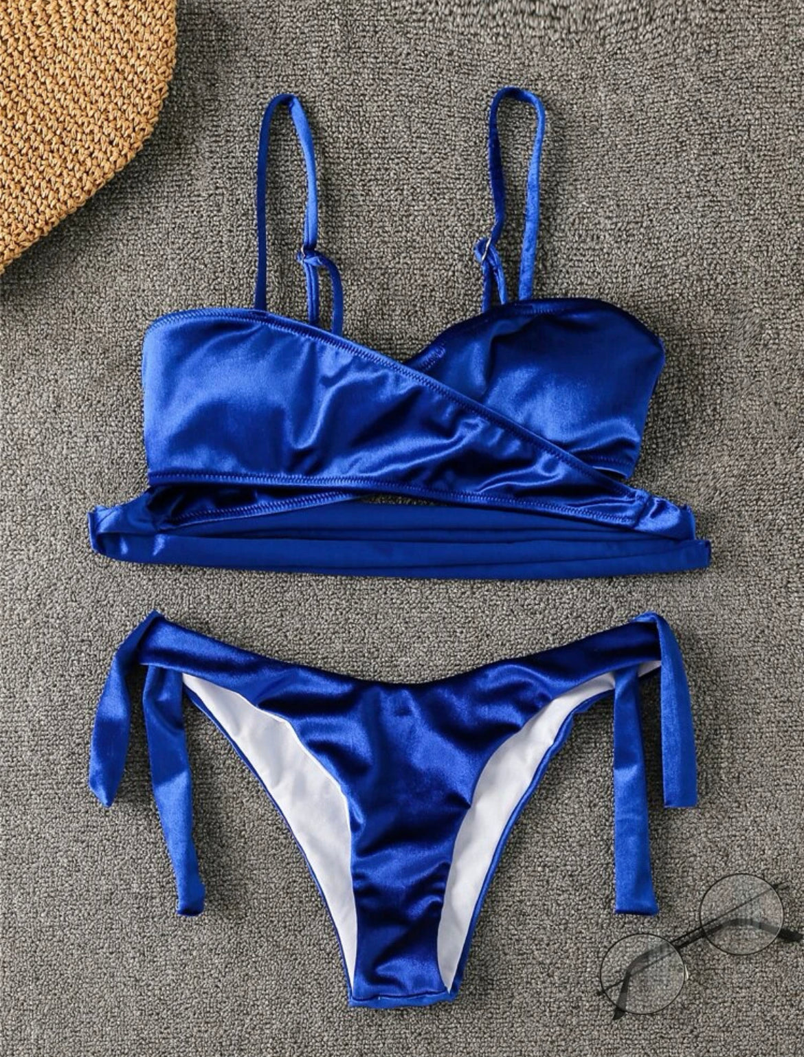 Velvet Criss Cross Tie Side Bikini Swimsuit