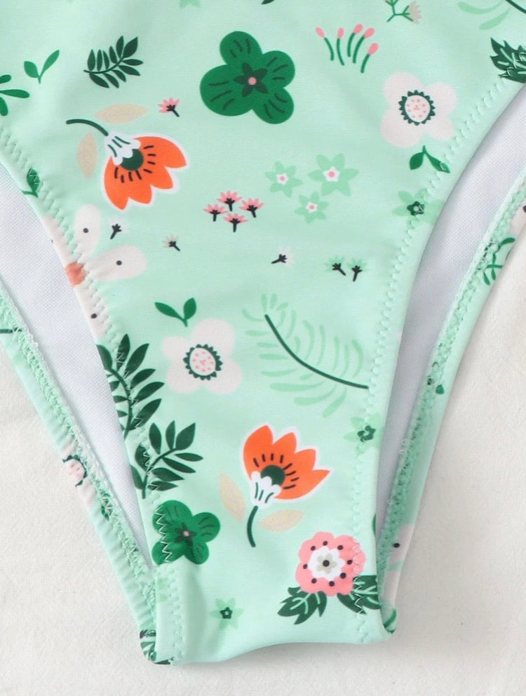 Floral Rib High Waist Bikini Swimsuit