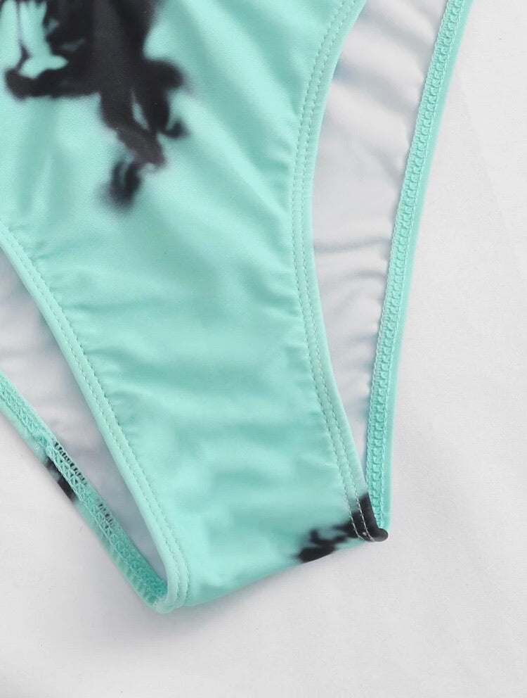 Tie Dye Underwire High Leg Bikini Swimsuit