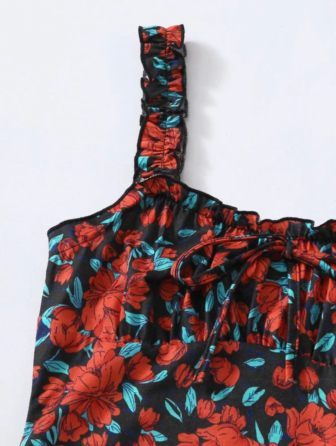 Tie Front Ruched Bust Floral Dress