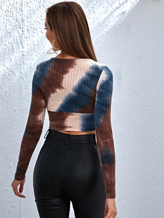 Surplice Neck Tie Dye Crop Top