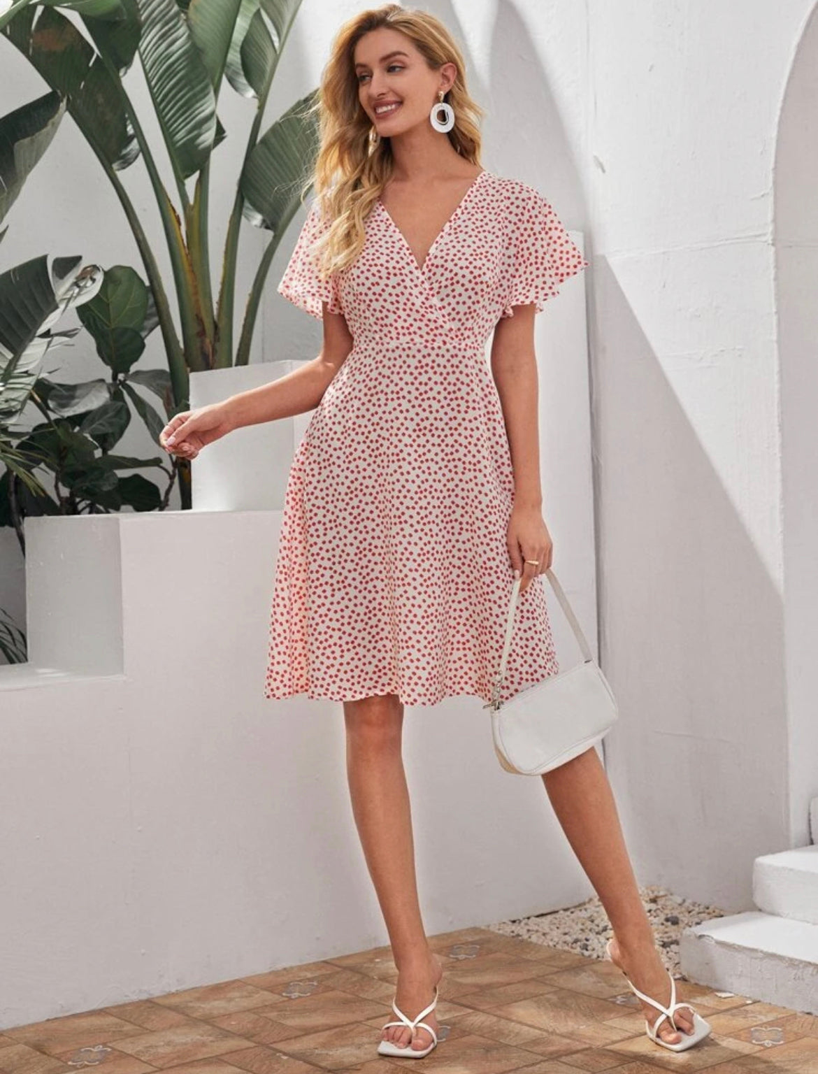 Ditsy Floral Butterfly Sleeve Dress