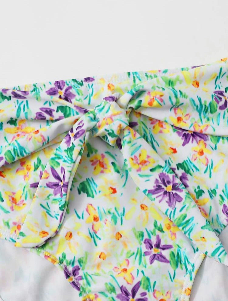 Floral Knot Detail High Waist Bikini Swimsuit