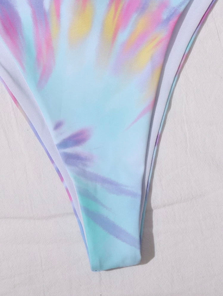 Tie Dye Underwire High Leg Bikini Swimsuit