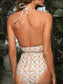 Graphic Print Cut-out Halter One Piece Swimsuit