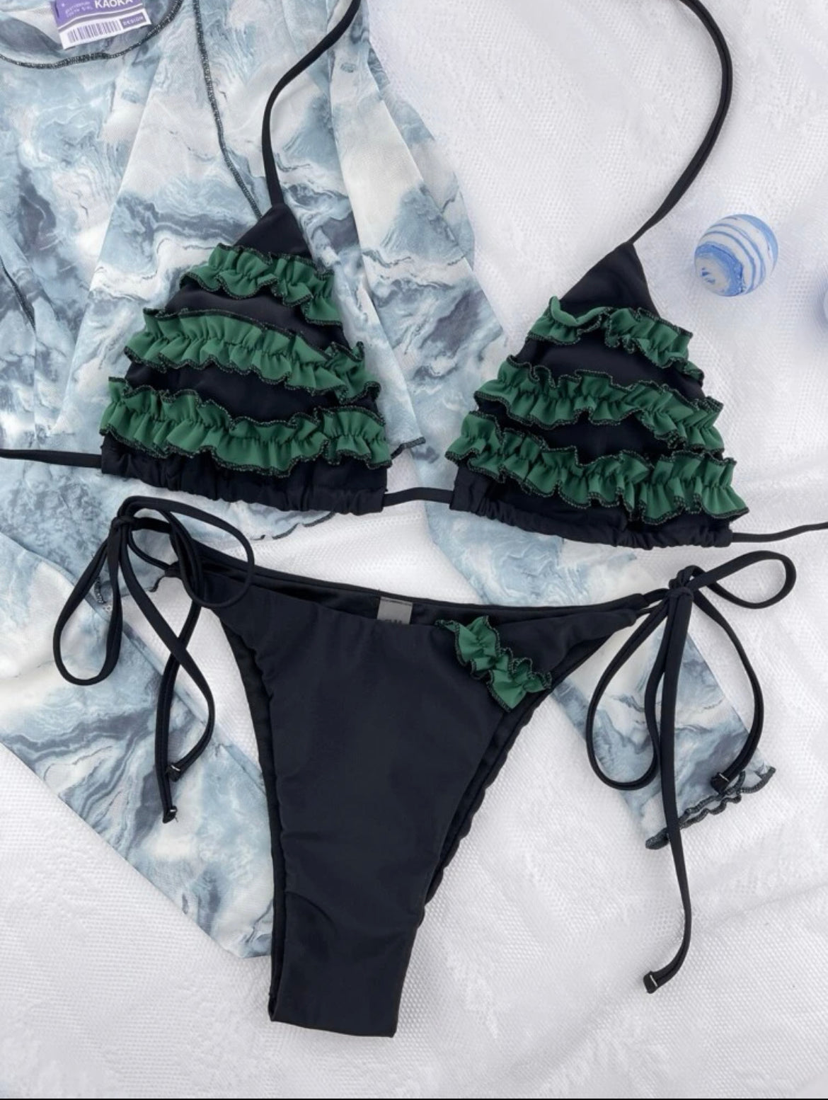 Appliques Triangle Tie Side Bikini Swimsuit