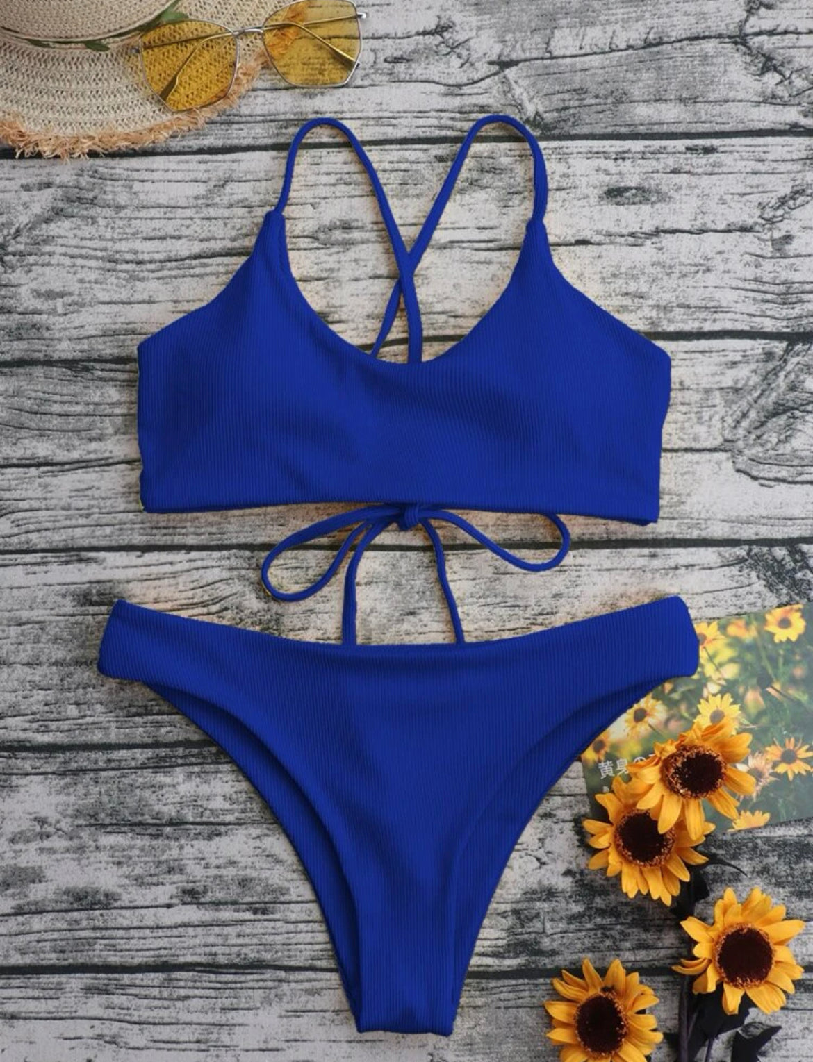 Rib Criss Cross Bikini Swimsuit