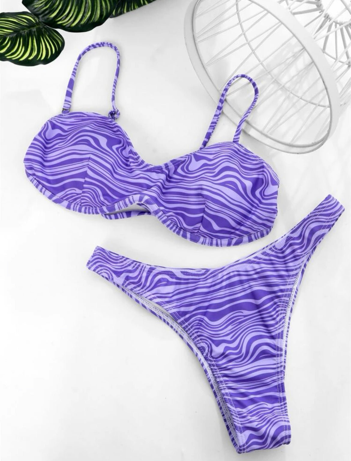 Allover Print Underwire High Cut Bikini Swimsuit