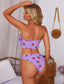 Strawberry Print Knot Front Bandeau Bikini Swimsuit