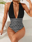 Geometric Print Plunging One Piece Swimsuit