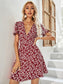 Allover Floral Print V-neck Flounce Sleeve Dress