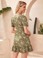 Allover Floral Print Surplice Neck Ruffle Hem Dress