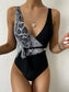 Belted Contrast Snakeskin One-Piece Swimsuit