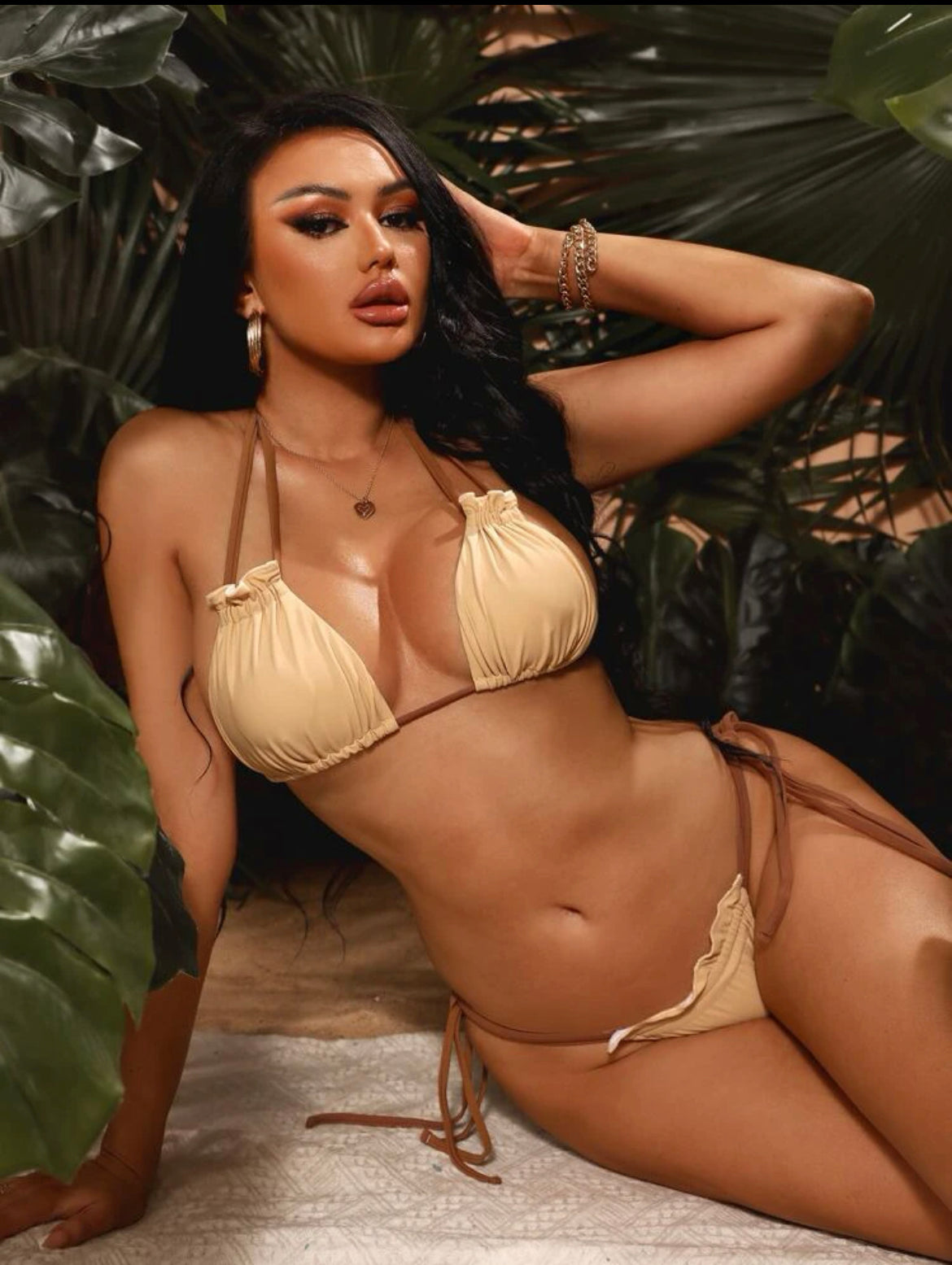 Colorblock Frill Trim Bikini Swimsuit