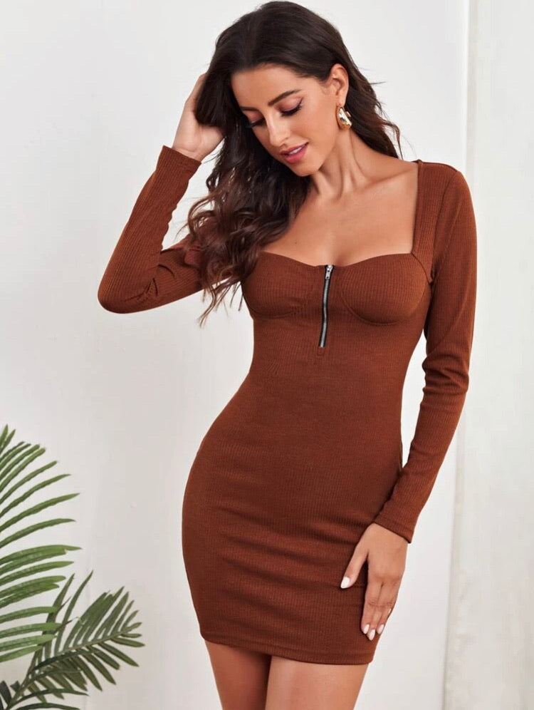 Zip Detail Bustier Rib-knit Dress
