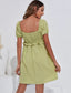 Puff Sleeve Shirred Back Frill Trim Dress