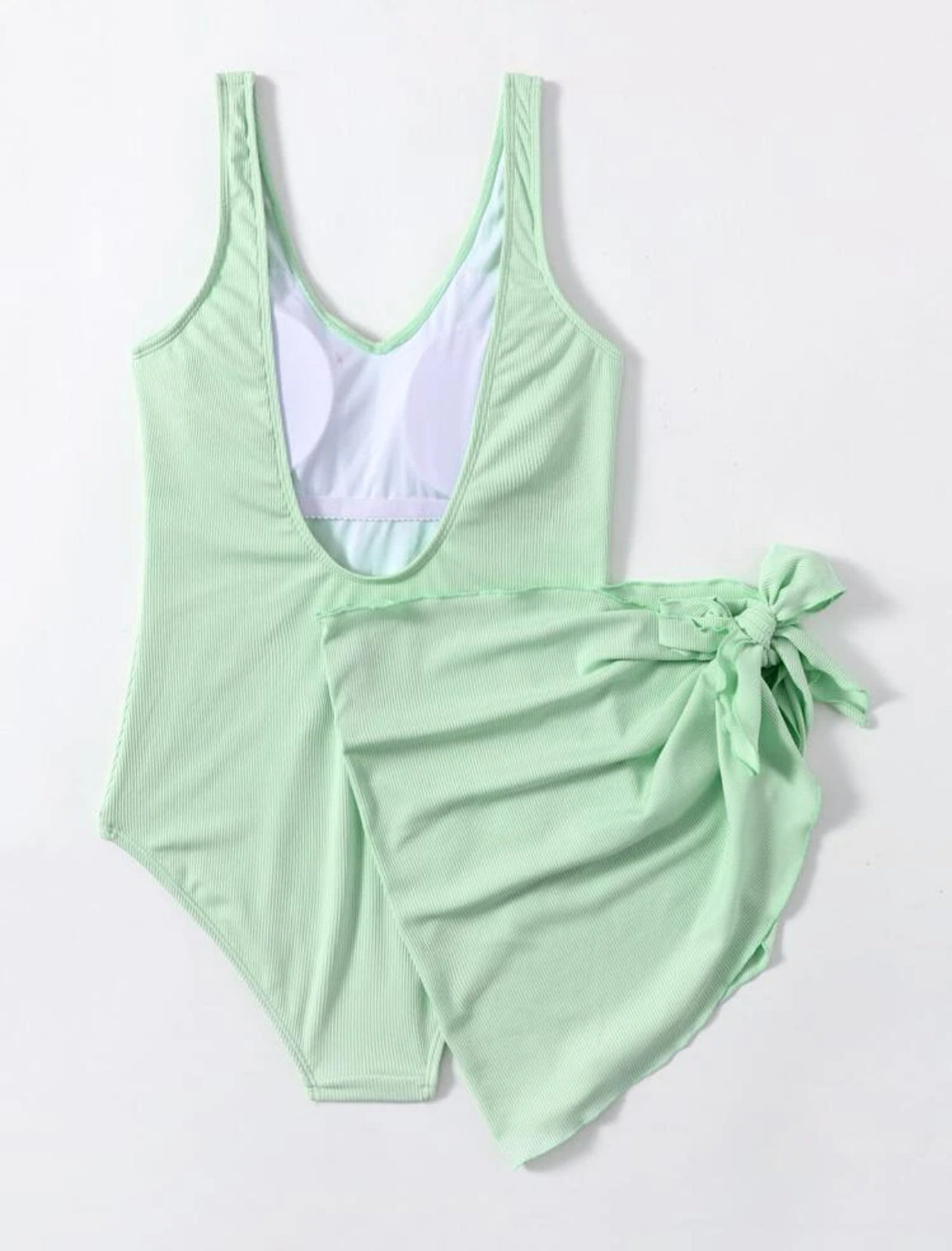 Rib One Piece Swimsuit With Beach Skirt