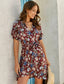 V-neck Floral Belted A-line Dress