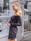 Off Shoulder Drawstring Bust Lettuce Trim Floral and Polka Dot Print