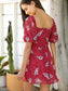 Lace Up Front Puff Sleeve Ruffle Detail Dress