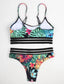 Floral & Tropical Cut-out Mesh Trim Bikini Swimsuit