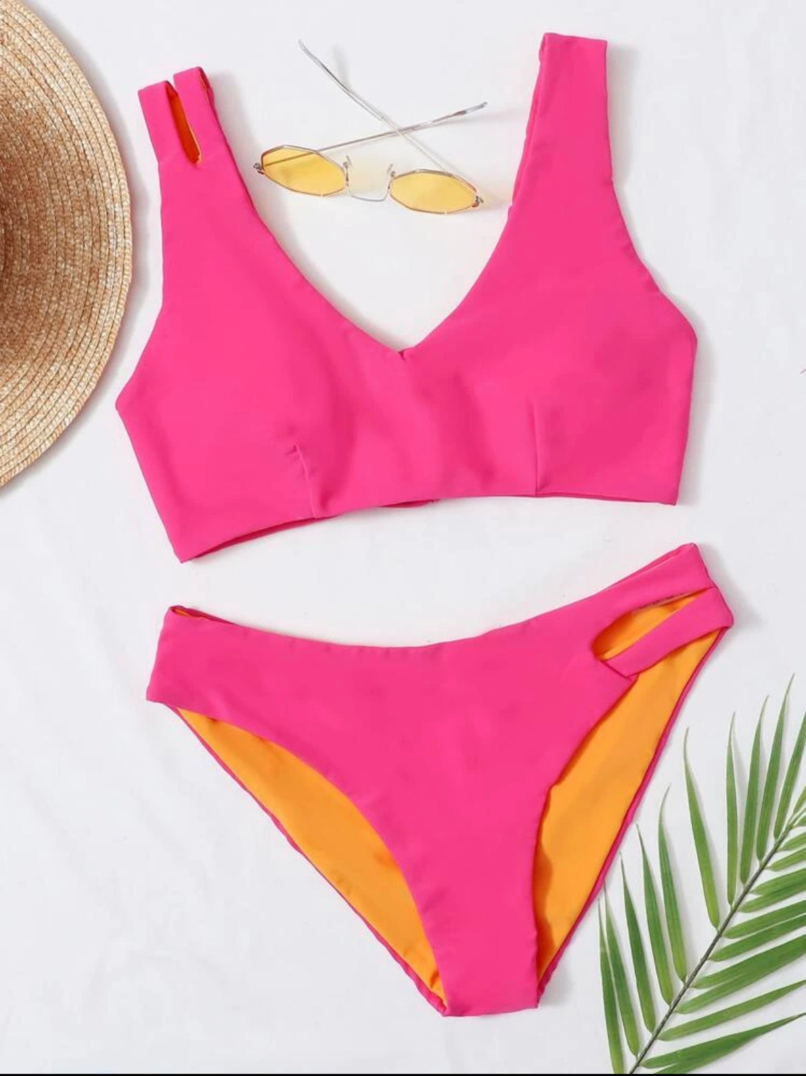 Cut-out Detail V Neck Bikini Swimsuit