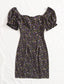 Puff Sleeve Sweetheart Neck Tie Front Ditsy Floral Dress