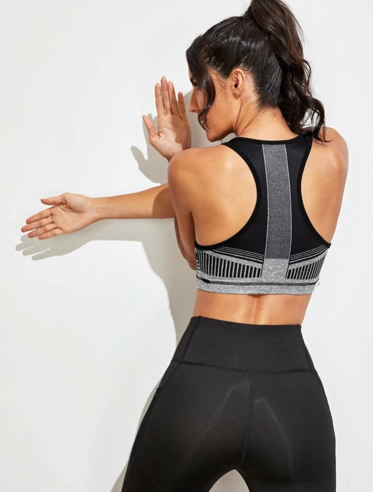 Striped Racer Back Sports Bra