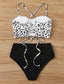 Dalmatian Print Lace Up Back Bikini Set