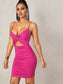 Cut Out Twist Front Ruched Bodycon Slip Dress