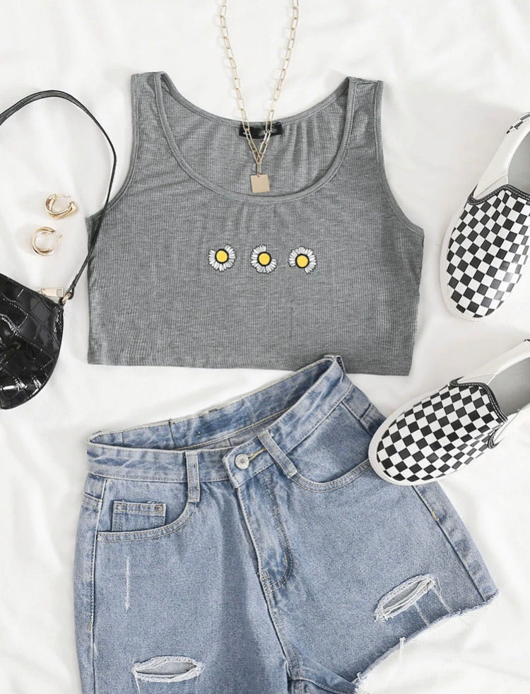 Daisy Floral Print Tank Crop Top